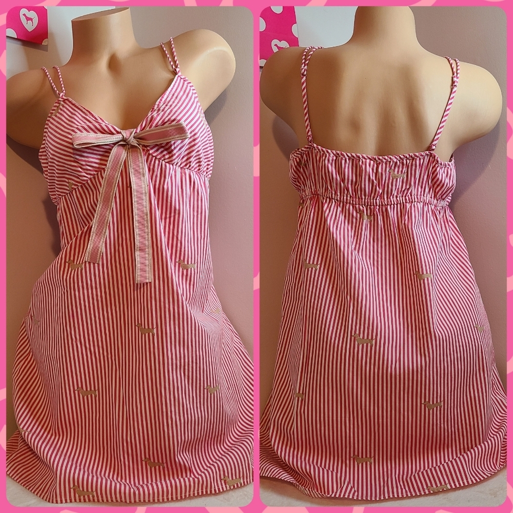 Vintage GAP Cotton Poplin Striped Babydoll Chemise Size M Pink Stripe